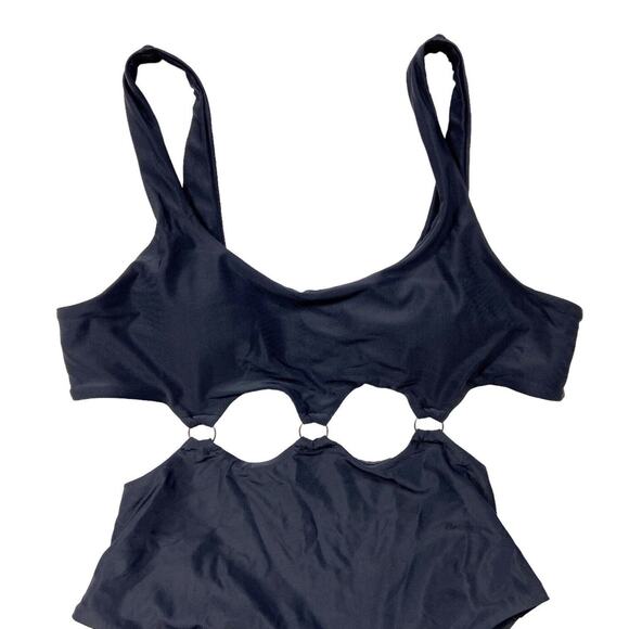 Black One Piece Swimsuit Monokini Bikini Bathing Suit Black Cut Out Womens Large - Picture 8 of 8
